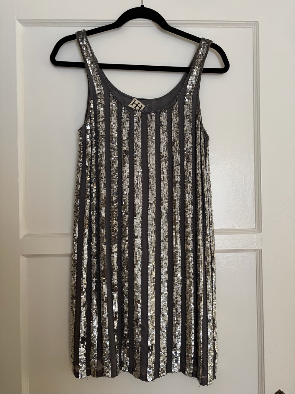 Haute Hippie Silver Sequin Striped Mini Dress